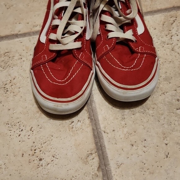 Vans Old Skool Hi Top Red Skater Shoes  Size Men's 6.5 Women's 8 - Picture 3 of 11